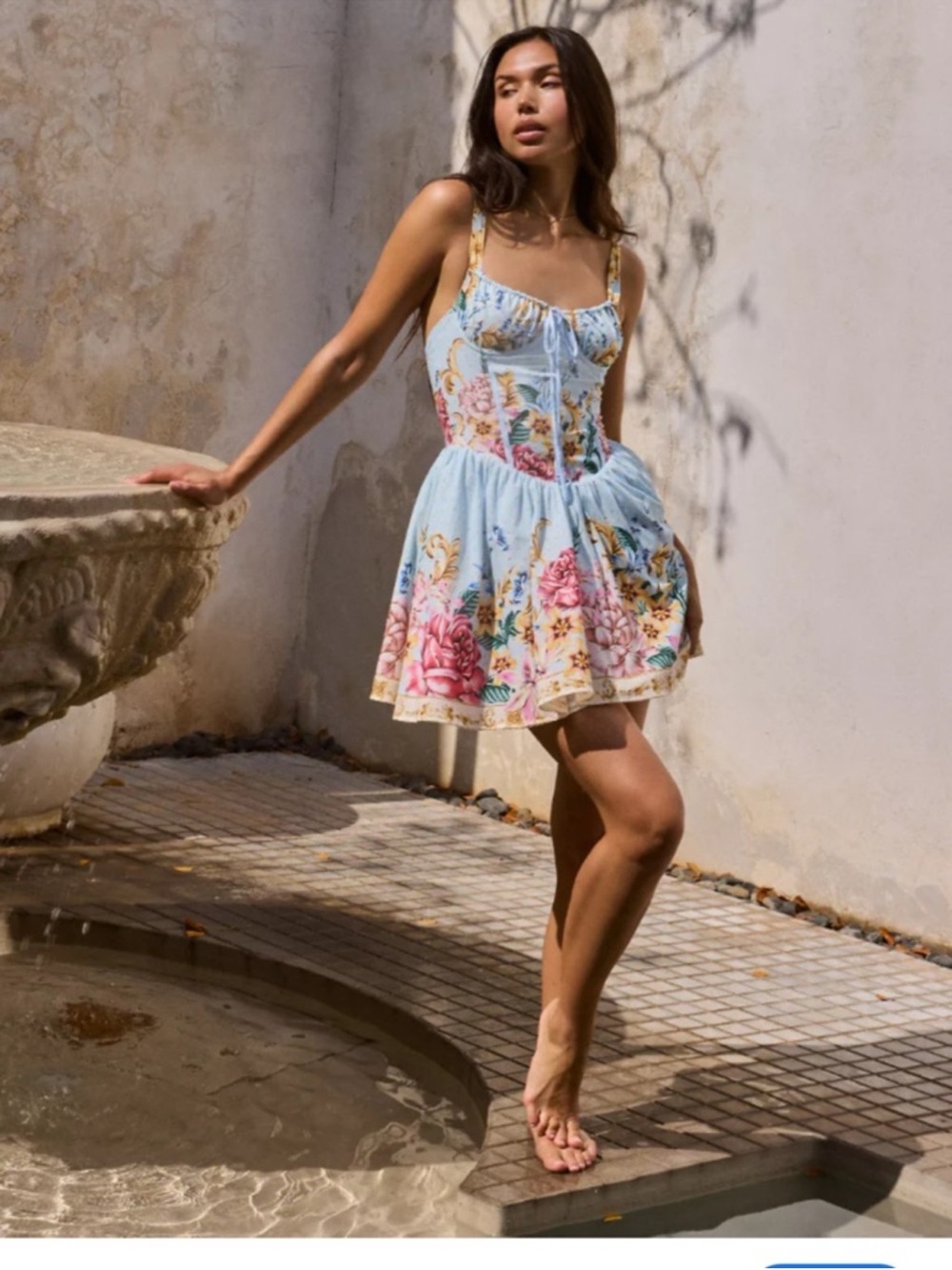 Agua Bendita Light Blue Floral Mini Dress